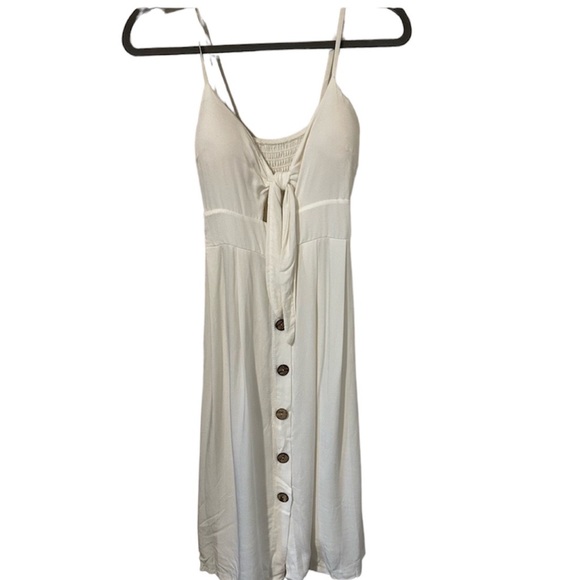 Roxy Dresses & Skirts - Beachy Sundress Strappy Cut Out Tie Front 100% Viscose Ivory Mini Dress Small
